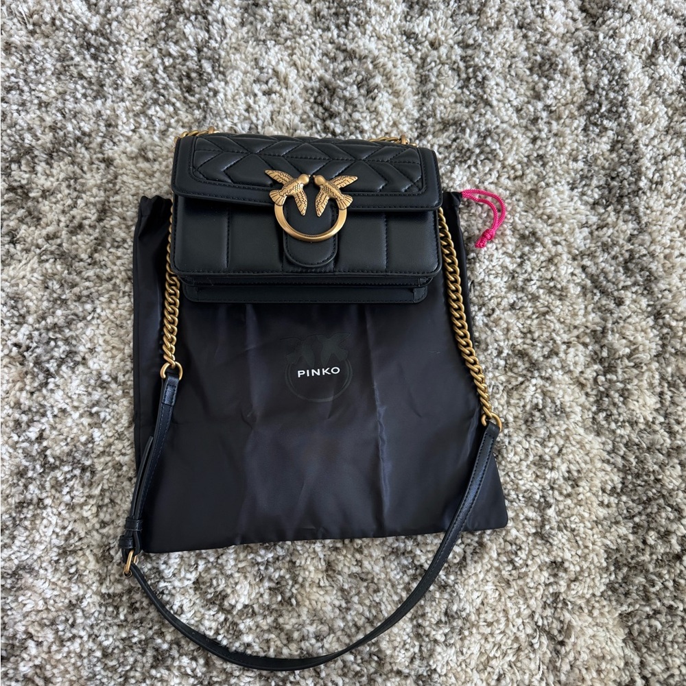 Pinko Black Crossbody Bag with Gold Chain